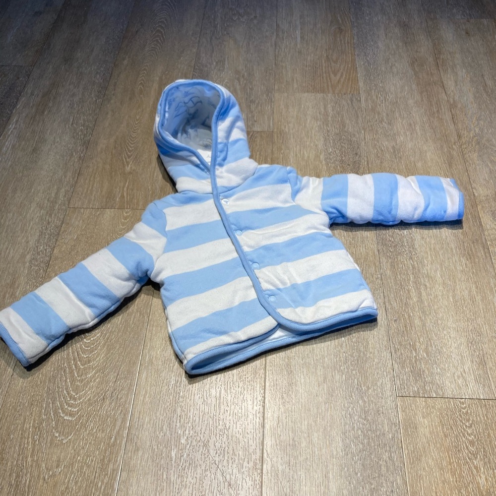 Burt's Bees Baby Blue and White Button Up Sweater
